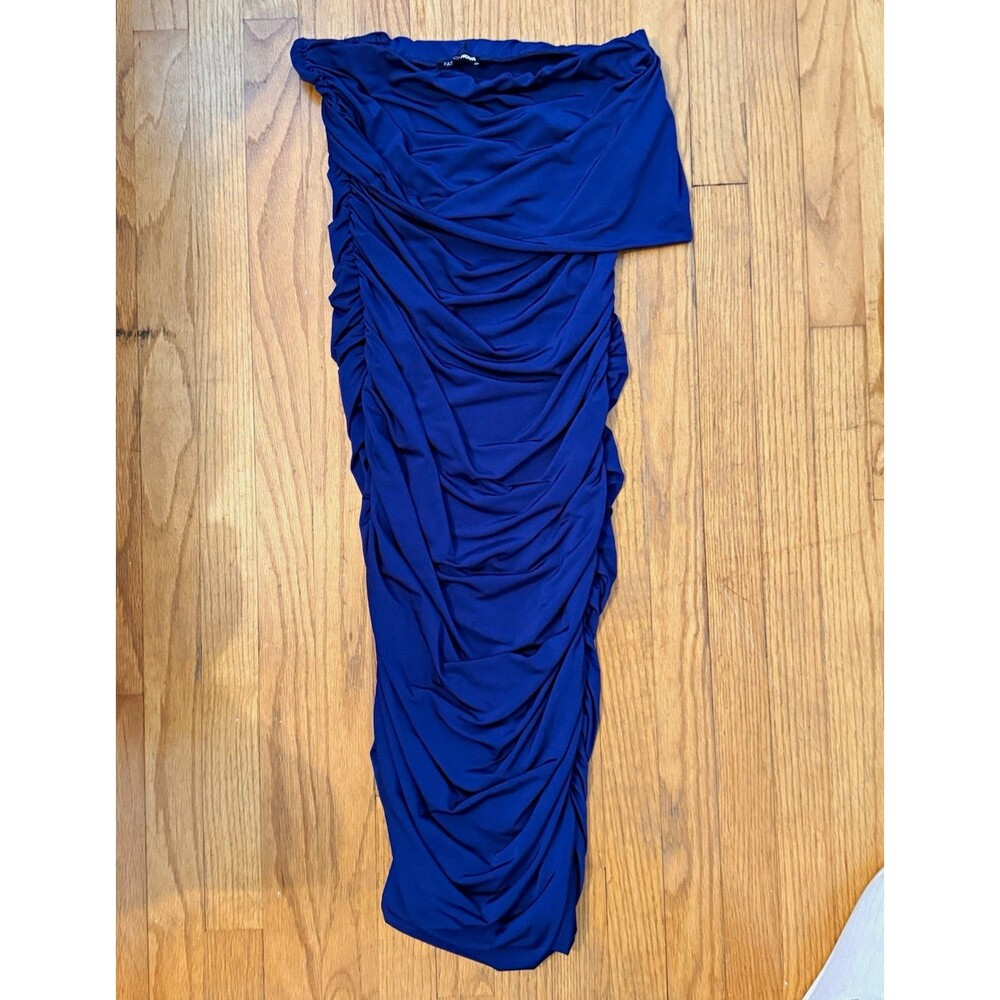 Fashion Nova Blue Solid Strapless Ruched Sleeveless Bodycon Midi Dress Size S
